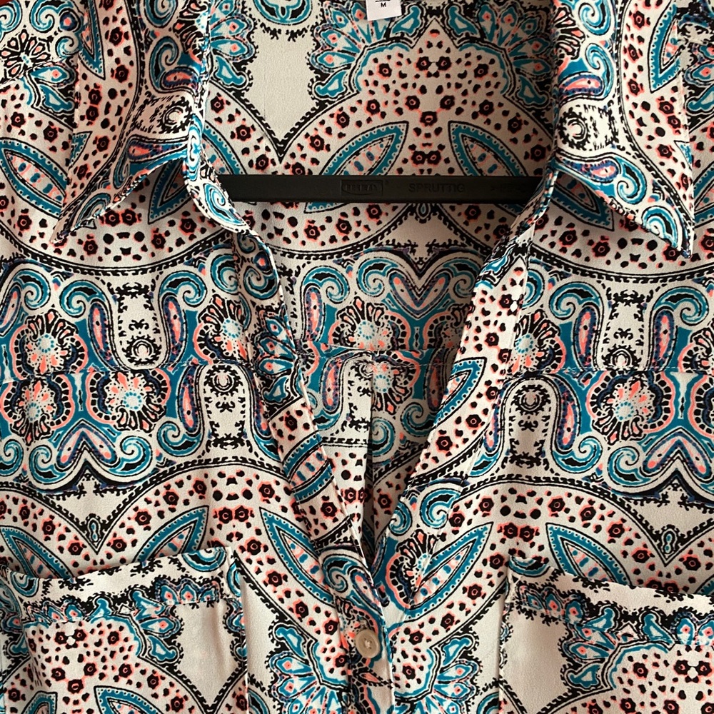 Buttoned Down Whimsical Patterned Blouse, Size M - image 2
